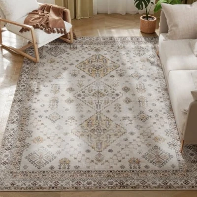 Image of Flannel Non Slip Washable Rug for Living Room, 230 x 160 cm, Beige Homcom