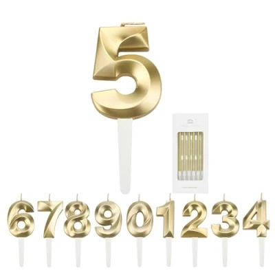 Image of Ushine Number Candles 5 and 1 Box of Small Candles,Birthday Cake Candles,3D Stereoscopic Gold Large Candle Inserts,Suitable for Decorating Birthday Anniversary Wedding Party Graduation