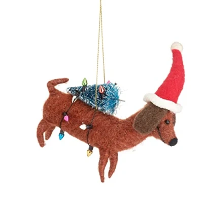 Image of Sass &amp; Belle Sausage Dog With Tree Felt Decoration