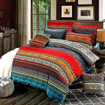 Image of Loussiesd Bohemian Duvet Cover Set Boho Exotic Style Bedding Super King Size Fade Resistant Bedspread Microfiber 3 Pieces Comforter with 2 Pillow Shams Zipper