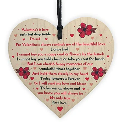 Image of RED OCEAN Valentines Day Gift Memorial Plaque For Husband Wife Wooden Heart Keepsake