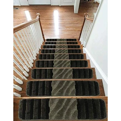 Image of Carpet Stair Treads NON SLIP MACHINE WASHABLE Mats/Rugs, 22x67cm, 11mm Thickness (Waterfall Grey, 15)