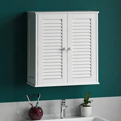 Image of Bath Vida Double Door Shutter Wall Mounted Bathroom Cabinet, Wood, White