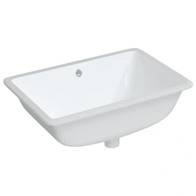 Image of &#039;vidaXL Undermount Bathroom Sink in White Ceramic Modern Rectangular Basin with Overflow Hole and Glossy Finish, Durable for washroom Powder Room