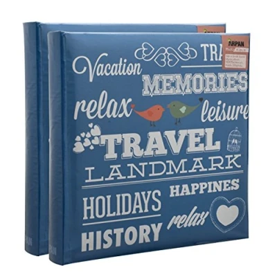 Image of Arpan 2 x Photo Album 200 6 4&#039;&#039; / 15 10 cm Photos Slip in Picture CD/DVD Pocket Memo Writing Area Gifting (Slogan Art Blue)