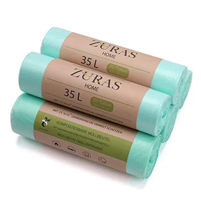 Image of 35 Litre Biodegradable Bin Liners, Pack of 100, Vegetable Based Compostable, DIN EN 13432 Certified and Tested, Tear Proof Waterproof