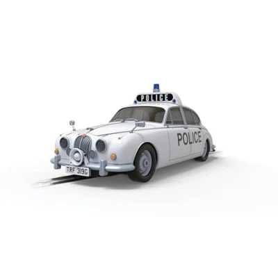 Image of Scalextric Cars C4420 Jaguar MK2 Police Edition Toy Slot Car for use Race Tracks or Set Small Kids Gift Ideas Boy/Girl Ages 5 Accessories, White