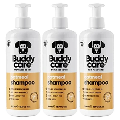 Image of Oatmeal Dog Shampoo by Buddycare for Dogs With Irritated Skin Relieving and Rehydrating Aloe Vera Pro Vitamin B5 (500ml x3)
