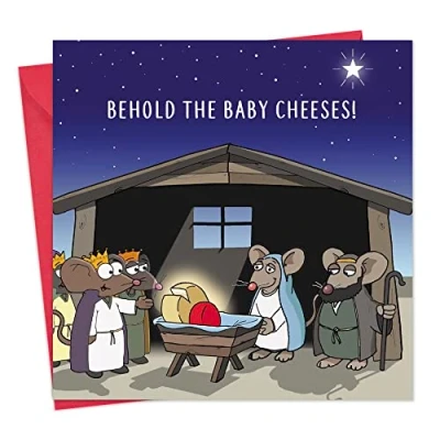 Image of Twizler Merry Christmas Card with Baby Cheeses Happy Xmas Funny Womens for Her Female Mens Him Male