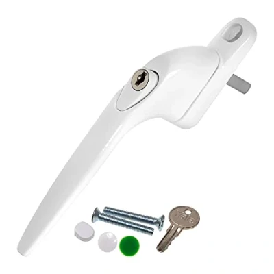 Image of White Yale UPVC Window Handle Inline Double Glazing Universal Key Locking Espag 40mm Spindle