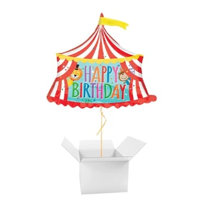 Image of Circus Tent Happy Birthday Helium Foil Giant Balloon Inflated in a Box