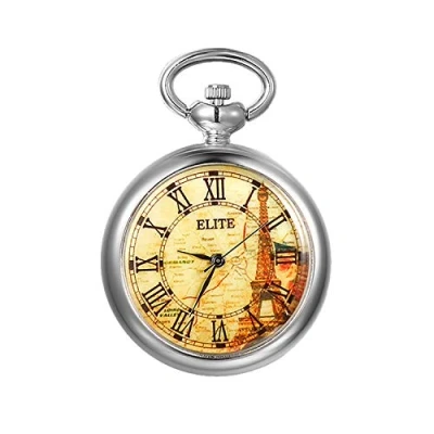 Image of JewelryWe Unisex Pocket Watch Vintage Round Quartz Clip Pendant Necklace