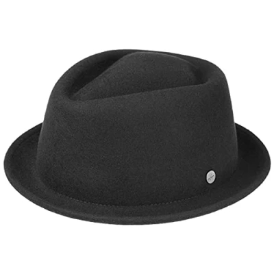Image of Lierys Blank Pork Pie Ladies/Men Felt hat Water Repellent Porkpie Crushable Wool Summer/Winter Black M (56 57 cm)