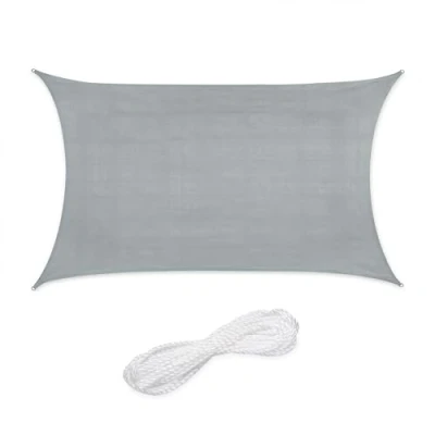 Image of Relaxdays Sun Sail Shade, Triangular Awning, 2 x 3 m, HDPE Fabric, for Patio &amp; Garden, with Tensioning Ropes, Light Grey, 2x3m