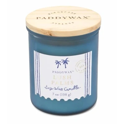 Image of Paddywax Scented Candles Artisan Sea Glass Inspired Coastal Collection Jar Candle with Lid, 226g, Lush Palms