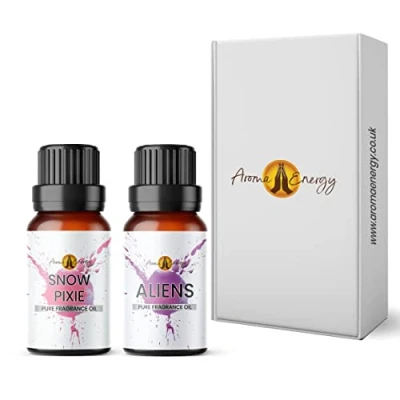 Image of Snow Pixie &amp; Space Alien Fragrance Oil Set 2 x 10ml Diffuser for Home, Candle Making, soap, Wax Melts, Massage, Perfume, Aromatherapy Gift Box Vegan Made in UK