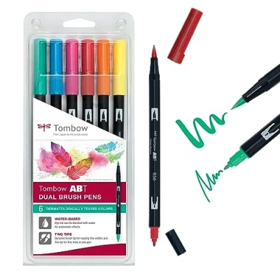 Image of Tombow ABT 6P 3 Dual Brush Pen (Pack of 6), Multicolor