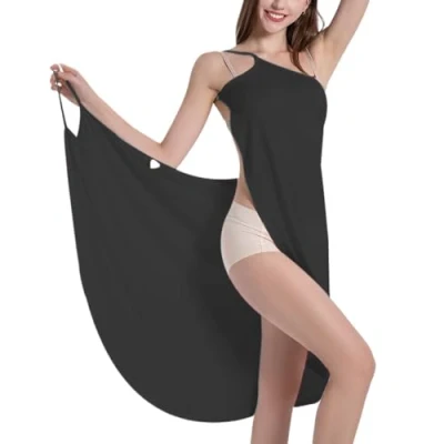 Image of Bamboo Wrap Dress Cover Up,Beach Sarongs for Women Spaghetti Strap Backless Towel Up, Long Bathing Suit Wrap, Beach Around Dresses Black S