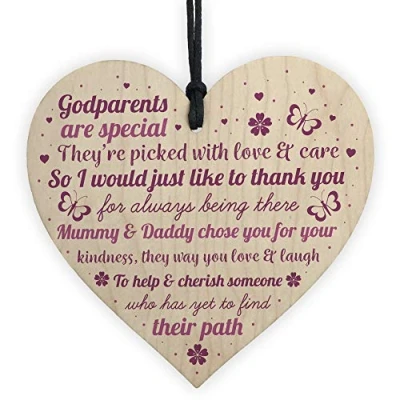 Image of RED OCEAN Novelty Godparent Christening Gift Wooden Heart Godmother Godfather Asking Keepsake THANK YOU