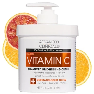 Image of Advanced Clinicals Vitamin C Cream. Brightening Anti aging cream for age spots, dark spots on face, hands, body. Large 16oz.