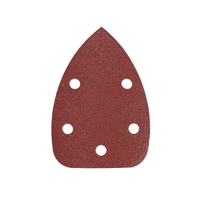 Image of Mirka Red Delta sanding Paper Wood Triangles Hook &amp; Loop / 100x140x140mm Adhesion 5 hole grit P80 pieces for wood, metal and plastic