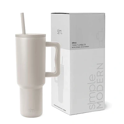 Image of Simple Modern Tumbler 40 oz with Handle and Straw Insulated Stainless Steel Water Bottle Iced Coffee Cup Travel Mug Gifts for Women Men Trek Collection 1180ml Almond Birch