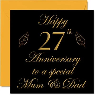 Image of Special 27th Anniversary Card for Dad Mum Parents &amp; Happy 27 Wedding Cards from Son Daughter Family, 145mm x Greeting Twenty Seventh Anniversaries