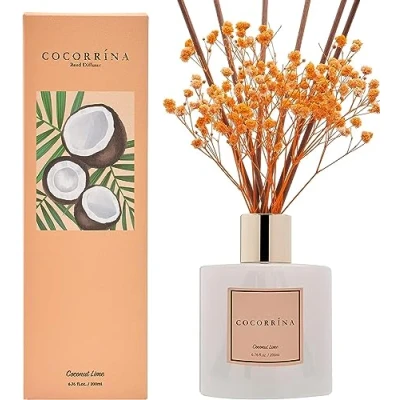 Image of Cocorrína Reed Diffuser Sets 200ml Coconut Lime Scented with Sticks Home Fragrance for Bedroom Bathroom Living Room, &amp; Office Decor