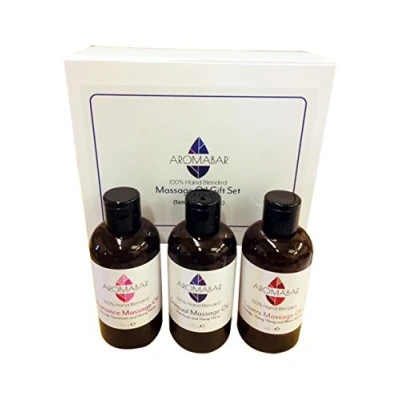 Image of Sensual &amp; Erotic Massage Oil Gift Set (3 x 125ml) Lovers (Orange, Ylang Black Pepper), Romance Geranium Ylang), (Patchouli Ylang) in Box