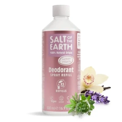 Image of Salt of the Earth Natural Deodorant Spray Refill Certified Natural, Vegan, Long Lasting Protection, Leaping Bunny Approved, Made in UK 500ml (Lavender &amp; Vanilla)