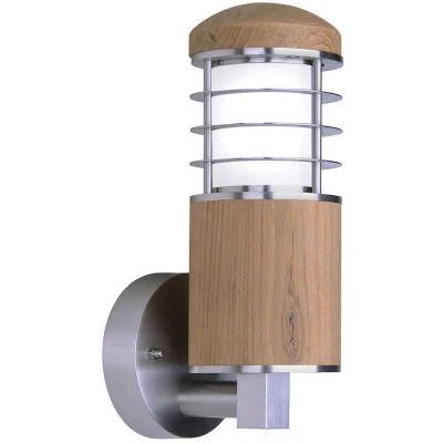 Image of Poole 1 Light Outdoor Wall Stainless Steel, Teak IP44, E27