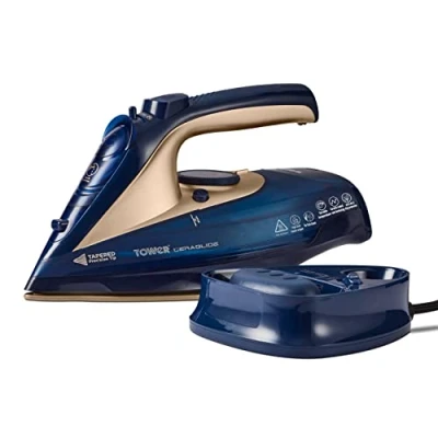 Image of Tower T22008BLG CeraGlide Cordless Steam Iron with Ceramic Soleplate and Variable Function, Blue Rose Gold