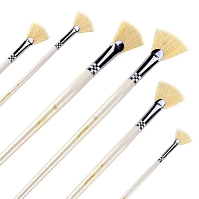 Image of Fan Brushes Amagic Artist Soft Anti Shedding Hog Bristle Paint Brush Set for Acrylic Watercolor Oil Painting (6 Pcs)