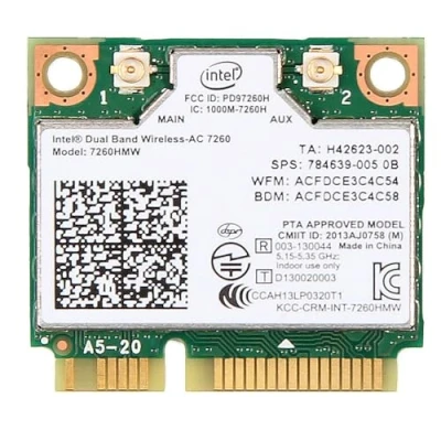 Image of Intel 7260 networking cards (Wireless, 802.11a, 802.11b, 802.11g, 802.11n, PCI E, IEEE 802.11e, 802.11i, WLAN, 0 80 C)