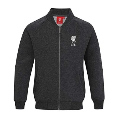 Image of Liverpool FC Official Gift Boys Retro Varsity Baseball Jacket Charcoal 6 7 Years