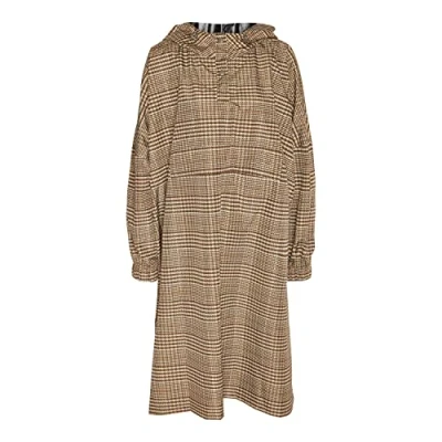 Image of Noisy may Women&#039;s Nmsky L/S Printed Rain Poncho Noos, Sugar Swizzle/Checks:Java &amp; Chipmunk, One Size