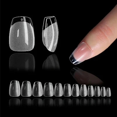 Image of 552pcs Extra Short Coffin Nail Tips Half Matte Full Cover Soft Gel Tips, Ballet Clear Tip, Pre filed False Nails, Press On Nails for Acrylic Extensions, 12 Sizes