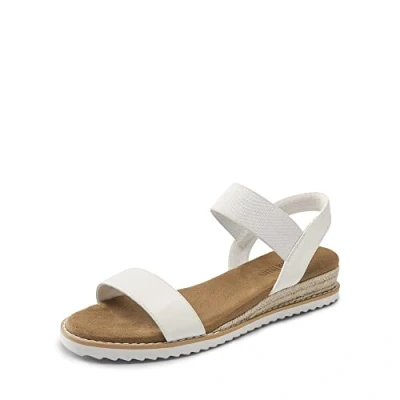 Image of DREAM PAIRS Womens Elastic Flat Sandals Open Toe Summer Espadrille Low Wedge SDPW2310W E,White Size 43 (EUR)//9 UK