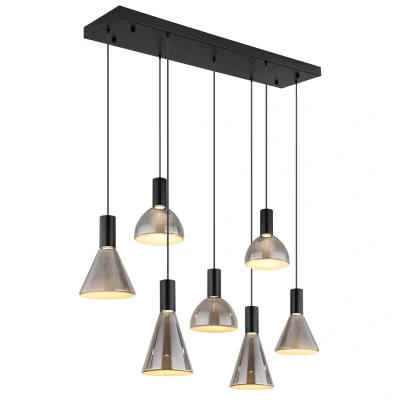 Image of Labora Cluster Pendant Ceiling Light Matt Black Smoke Glass Shade 7x LED 3000K