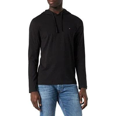 Image of Tommy Hilfiger Men Long Sleeve T Shirt with Hood, Black (Black), S