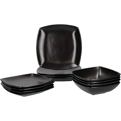 Image of Creative Tops Raven Stoneware Square Dinner Set, Ceramic, Black, 12 Piece