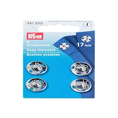 Image of Prym Sew On Snap Fasteners Brass Silver col, 341252 17 Mm