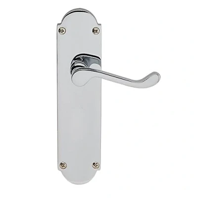 Image of 8&quot; Victorian Scroll Lever Latch Door Handle on Backplate Polished Chrome (Latch)