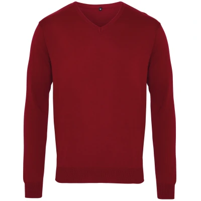 Image of Premier Mens V Neck Knitted Sweater (Burgundy) Size 3XL