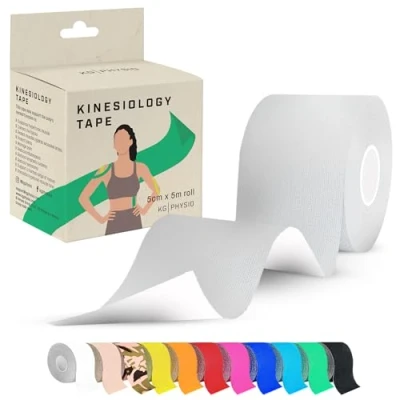 Image of Kinesiology Tape 5m Roll [2024 Edition] Sports and Medical for Joint Muscle Support, Multipurpose KT Tape, Body Boob Physio Trans Athletic White