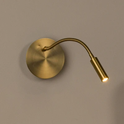 Image of Lucide LED battery wall spotlight Jolijn, gold matt, flexible arm, Ø 11 cm, magnet