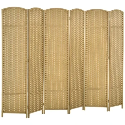 Image of HOMCOM 6 Panel Folding Room Divider, Freestanding Privacy Screen for Living Room, Bedroom and Office, 240 x 170cm, Natural
