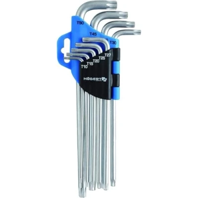 Image of Högert Technik Torx Set Key I Screwdriver of 9 Sizes T10 to T50 Made Chrome Vanadium Steel Resistant Deformation and Abrasion HT1W818 Silver