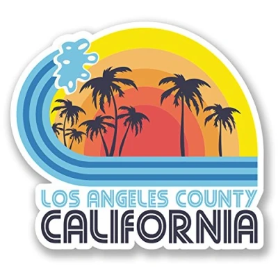 Image of 2 x 10cm Los Angeles California Vinyl Sticker Travel Luggage Tag Surf USA #5825 (10cm Wide 9cm Tall)