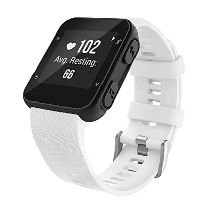 Image of MoKo Watch Band Compatible with Garmin Forerunner 35/30, Soft Silicone Sport Bracelet Strap 6pcs Screws and 2pcs Screwdrivers for 35 GPS Running Smart Watch, White